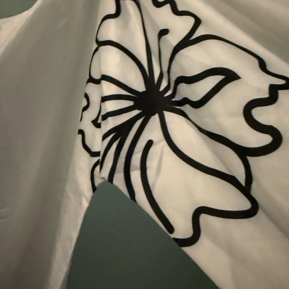 White Off-Shoulder Top with Black Floral Design - Picture 3 of 4